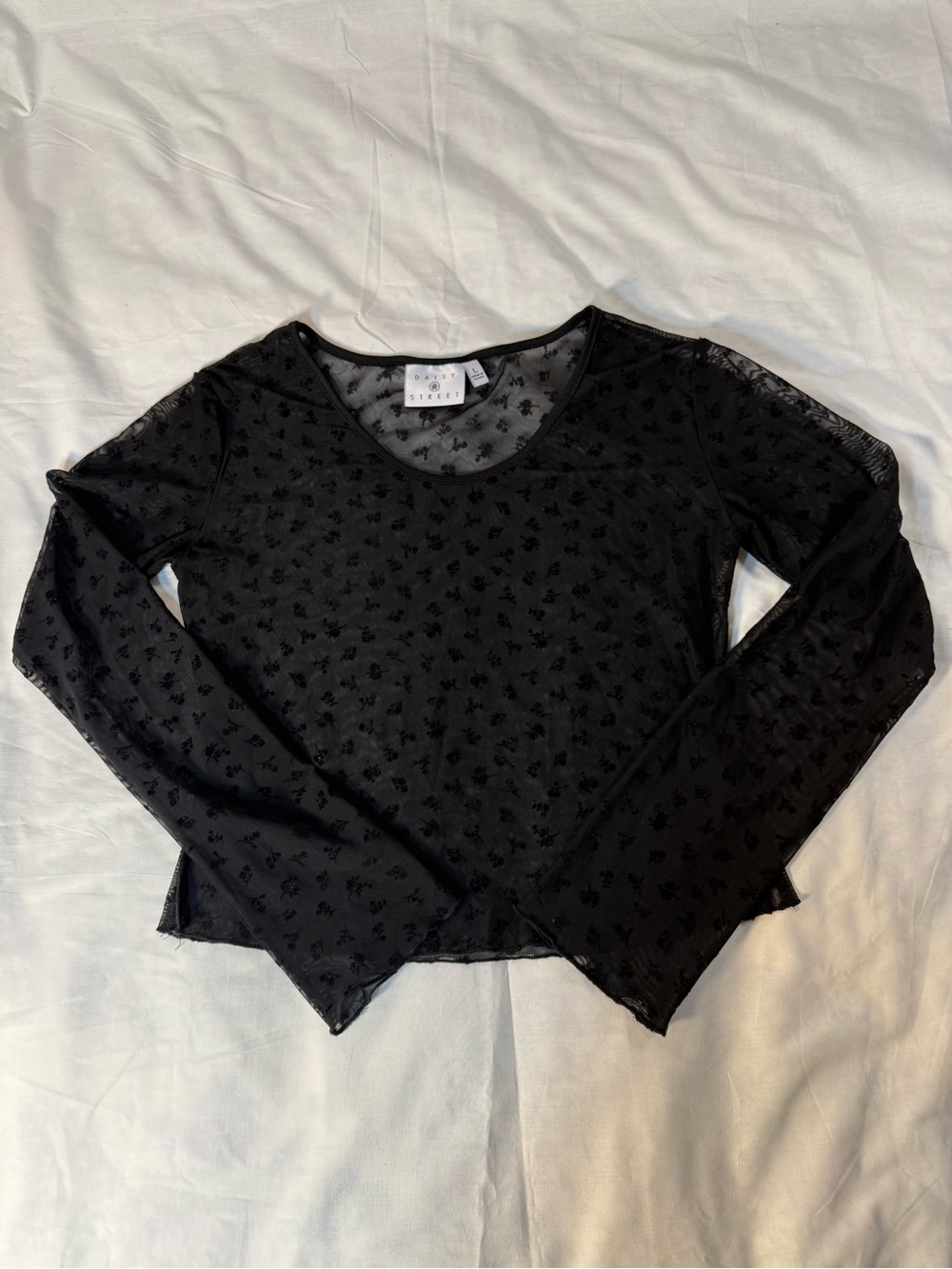 Daisy Street Black Long-Sleeve Sheer Floral Top